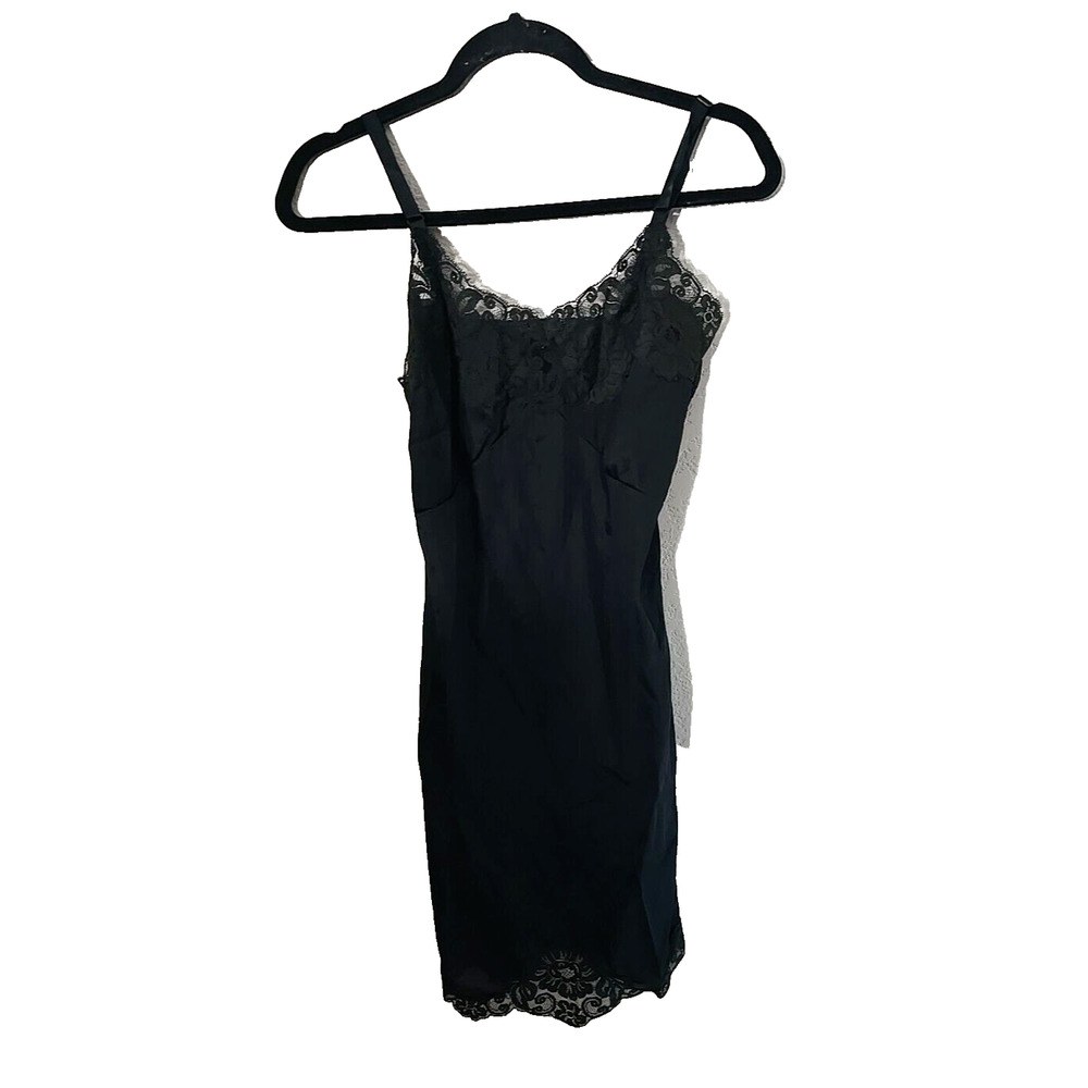 Vintage Radcliffe Black Floral Lace Nightie Sleepwear Slip Dress Womans Size 32